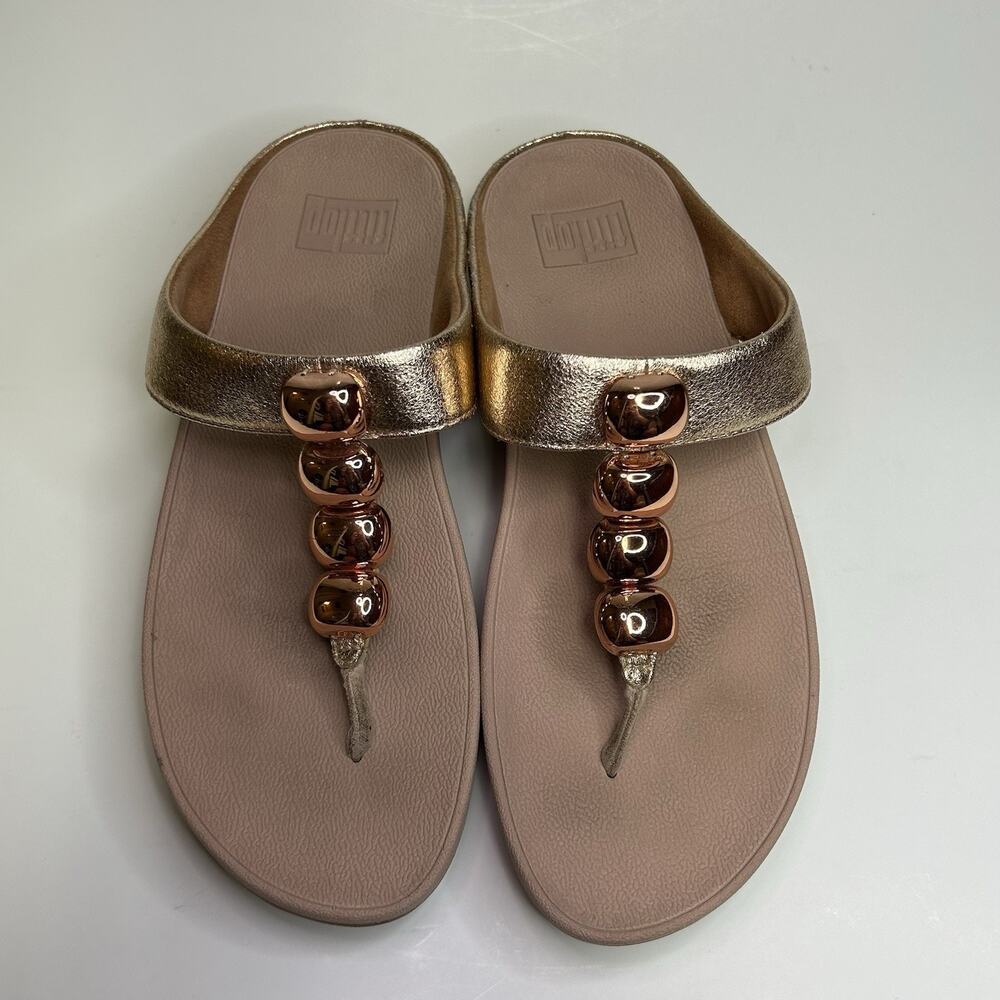 FitFlop Rola Glitzy Women's Thong Size 7 Comfort Summer Sandals Metallic Gold